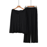 Basic pitch black button down pj set